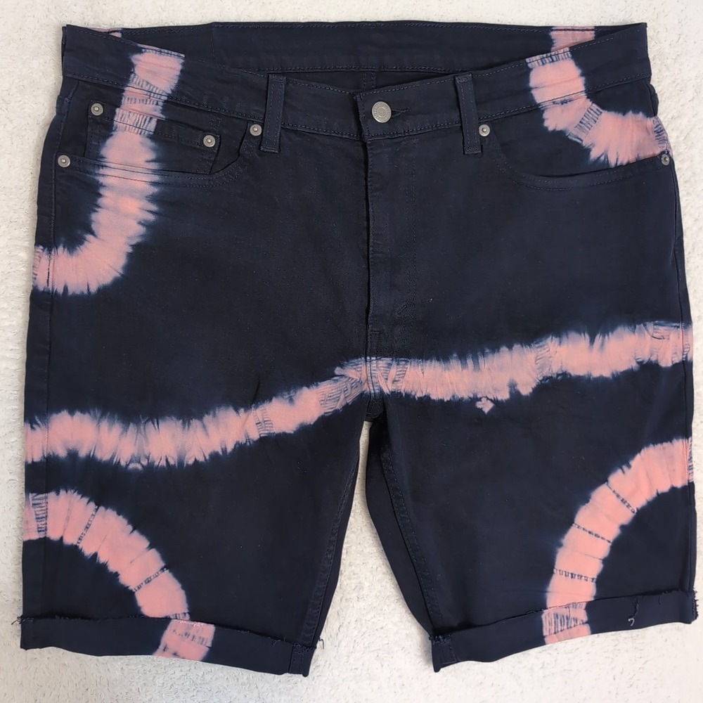 NEW Levi's 511 Slim Fit Mens 36x10 Shorts Navy‎ Blue Pink Tye Dye Stretch